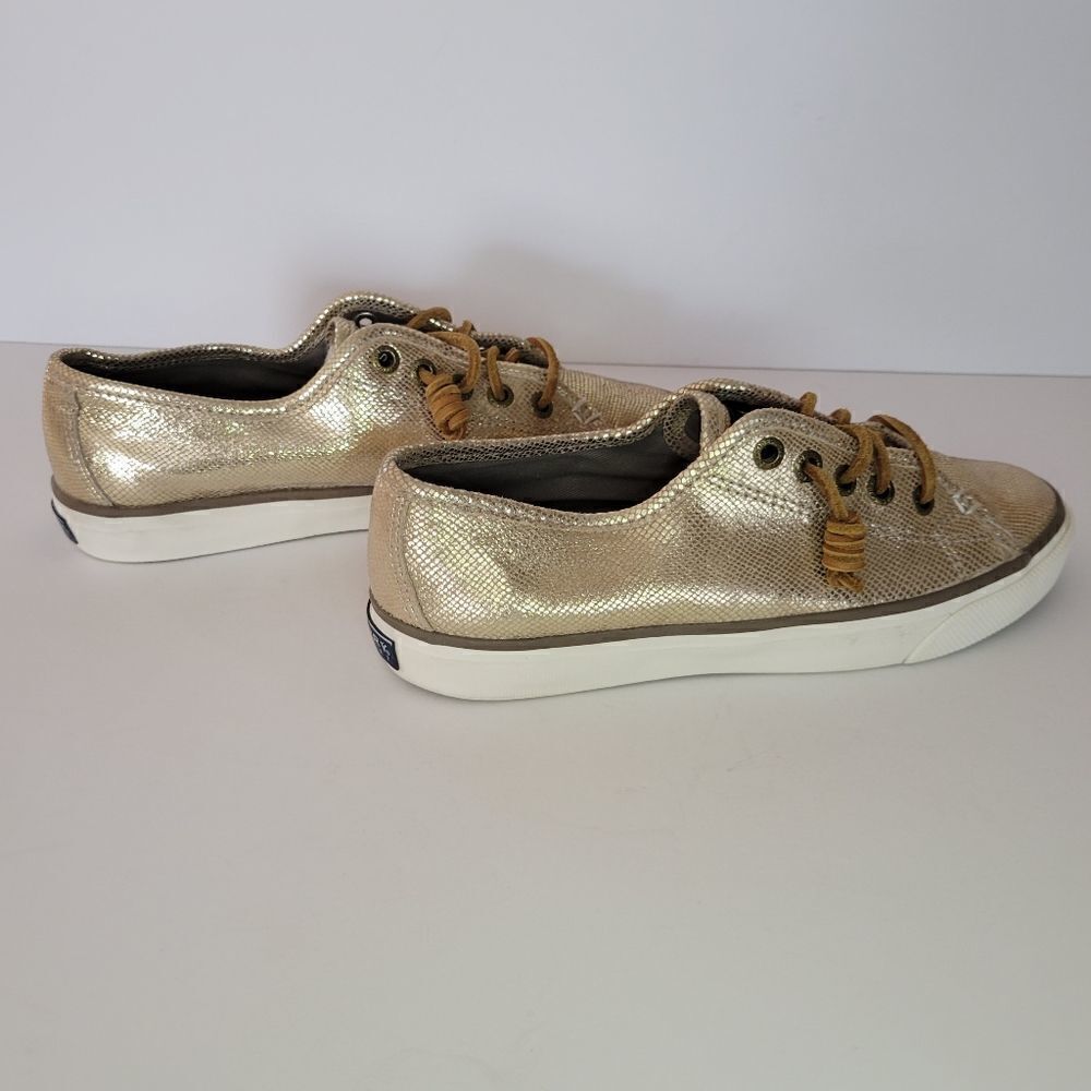 Women's Gold Sperry Topsider Leather Sneakers - Picture 8 of 13